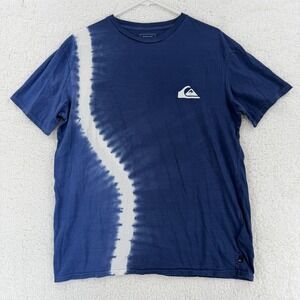 Quiksilver Shirt Mens Large Blue Tie Dye Regular Fit Surf Logo Cotton Graphic